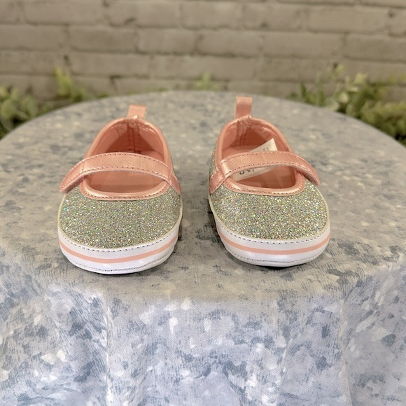 Carter’s Pink & Silver Glitter Mary Jane Comfy Flats Baby Girl 0-3 months✨NWOT✨ - Picture 2 of 9